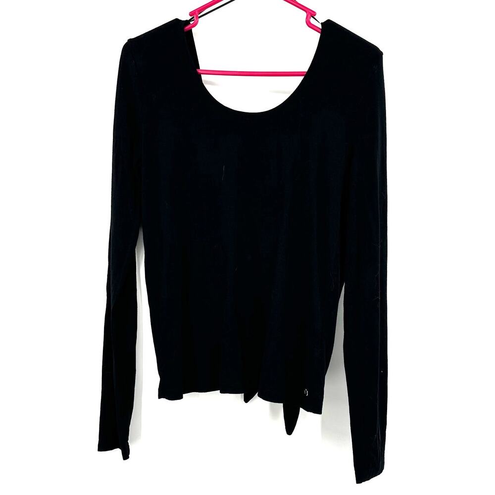 Fabletics Size Medium Top Shirt Black Tie Front Long Sleeve Athleisure Casual